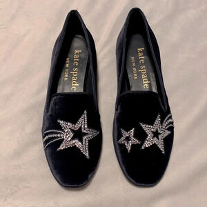Kate spade Size 10 lounge stars blue velvet rhinestone slip on flats